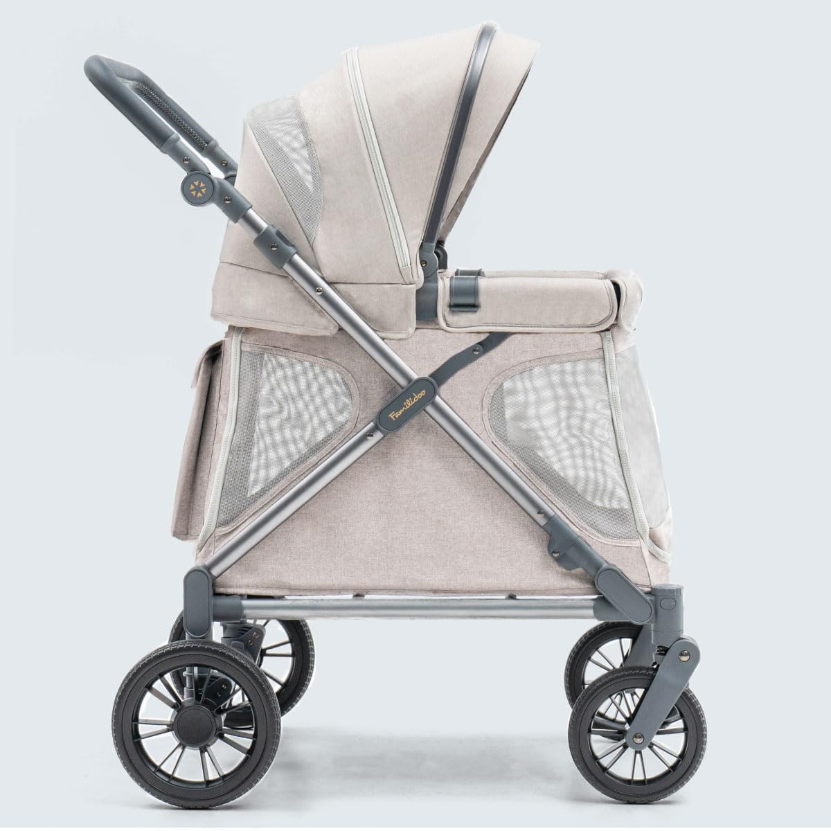 Familidoo Q1 Multi-Use Kids Wagon Stroller – Foldable, Lightweight & All-Terrain for Kids & Pets – 5-Point Safety Harness, Rain Cover & Compact Travel Design – Supports Up to 132 lbs (Ash Rose)