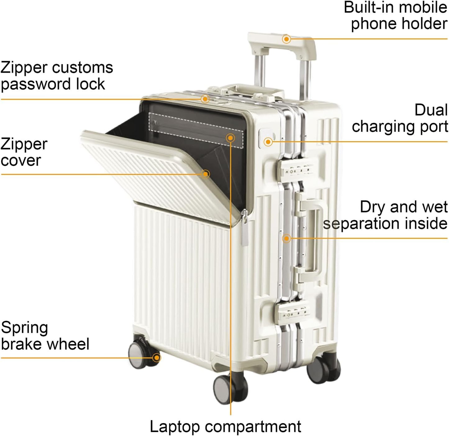Zipperless Luggage, Polycarbonate Aluminum Hard Shell, Expandable Carry-On Suitcase with Spinner Wheels, Hard Shell Suitcase, 24 Inch Cabin