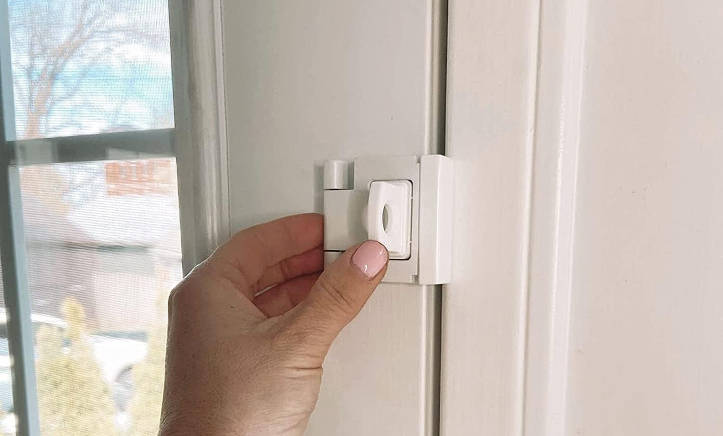 Door Lock for in-Swinging Doors, Home Security Latch Device, Childproof, Easy to Install (White)