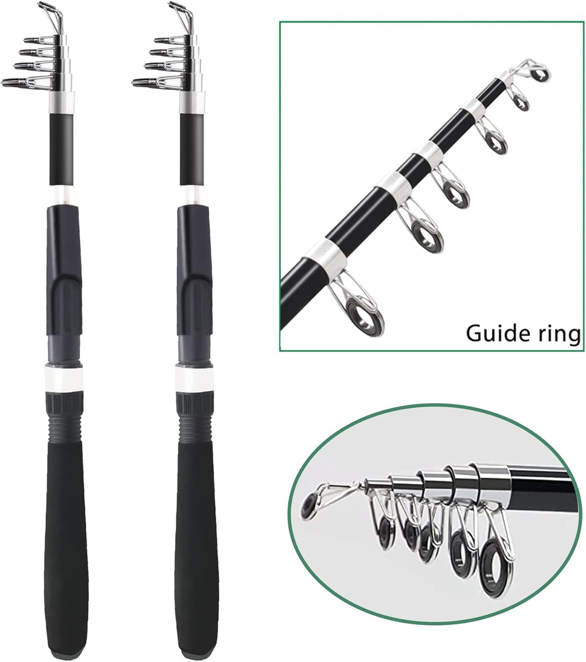 Fishing Pole Combo Set,2.1m/6.89ft 2PCS Collapsible Rods 2PCS Spinning Reels Lures Set Carrier Bag Carbon Fiber Telescopic Fishing Rods Sea Saltwater Freshwater Kit Fishing Rod Reel Combos