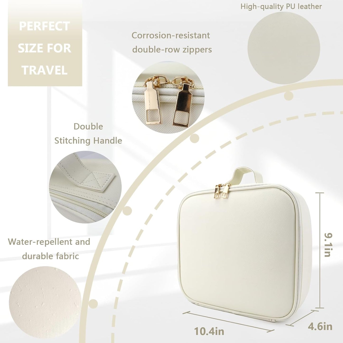 Travel Makeup Bag for Makeup Artists Large Makeup Case,with Mirror 3 Color Setting and Detachable 10x Magnifying Mirror Travel Makeup Bag,Portable Storage and Adjustable Dividers（white）