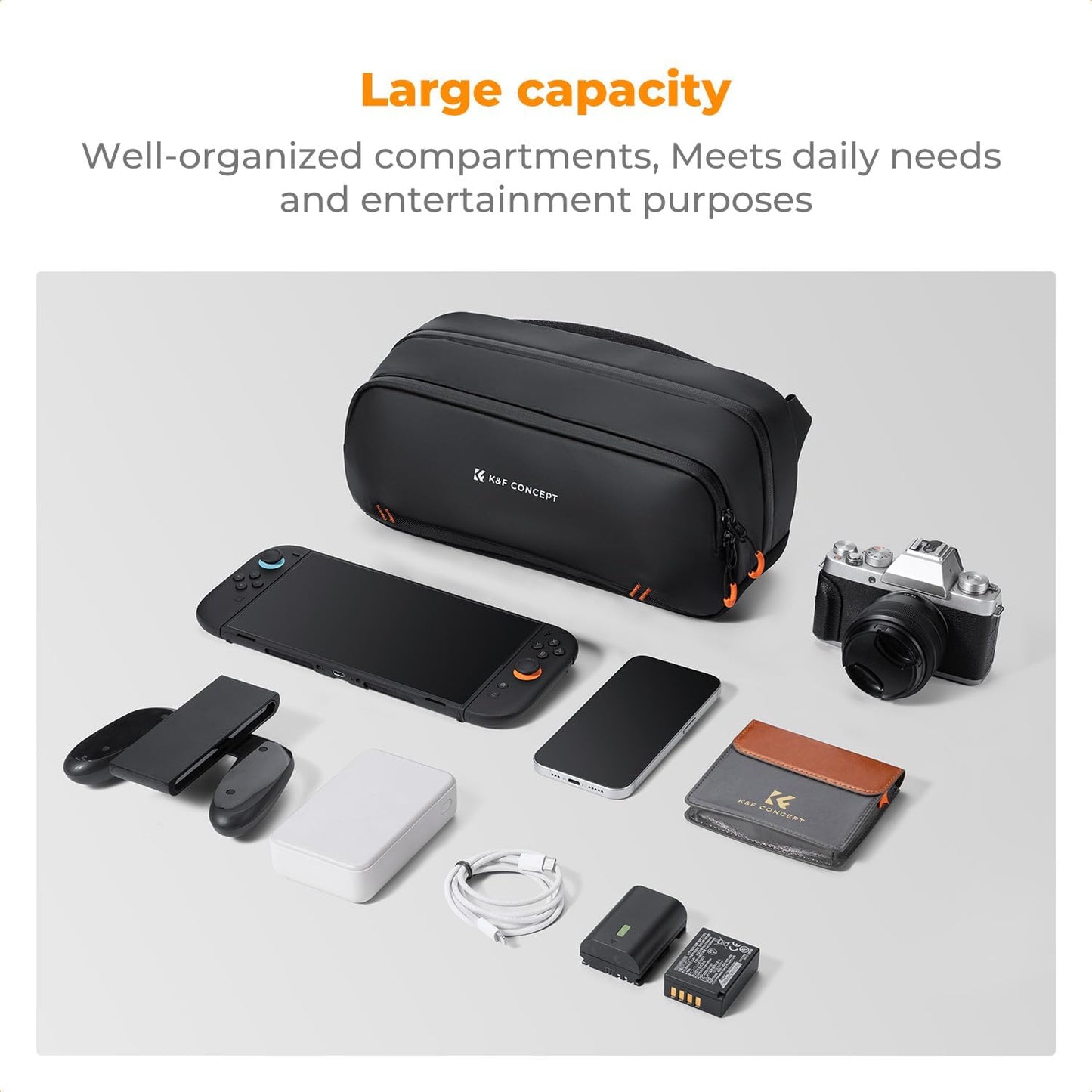 K&F CONCEPT Storage Sling Bag, Vlog Photography Camera HandBag, Portable Carrying Case for Switch 2/Steam Deck/DJI Osmo Pocket 3/Mobile 7P/GoPro/Insta360 Action Cameras & Digital Accessories