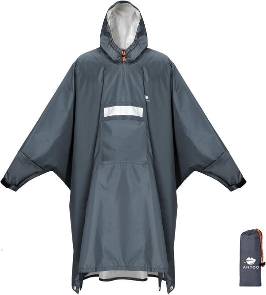 ANYOO Hooded Rain Poncho for Adults Waterproof Lightweight Rain Coat for Men Women Reusable Rain Jacket for Emergency Outdoor