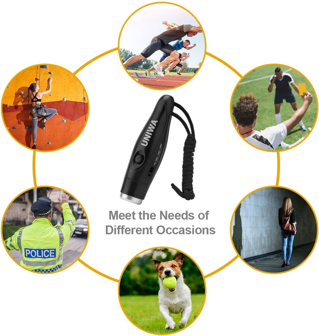 UNIWA Electronic Whistle, 4 Pack Handheld Electronic Whistles Electric Whistle with Lanyard Three Tone Distinct High Volume Outdoor Sport Whistle for Coaches, Referees, P.E. Teacher