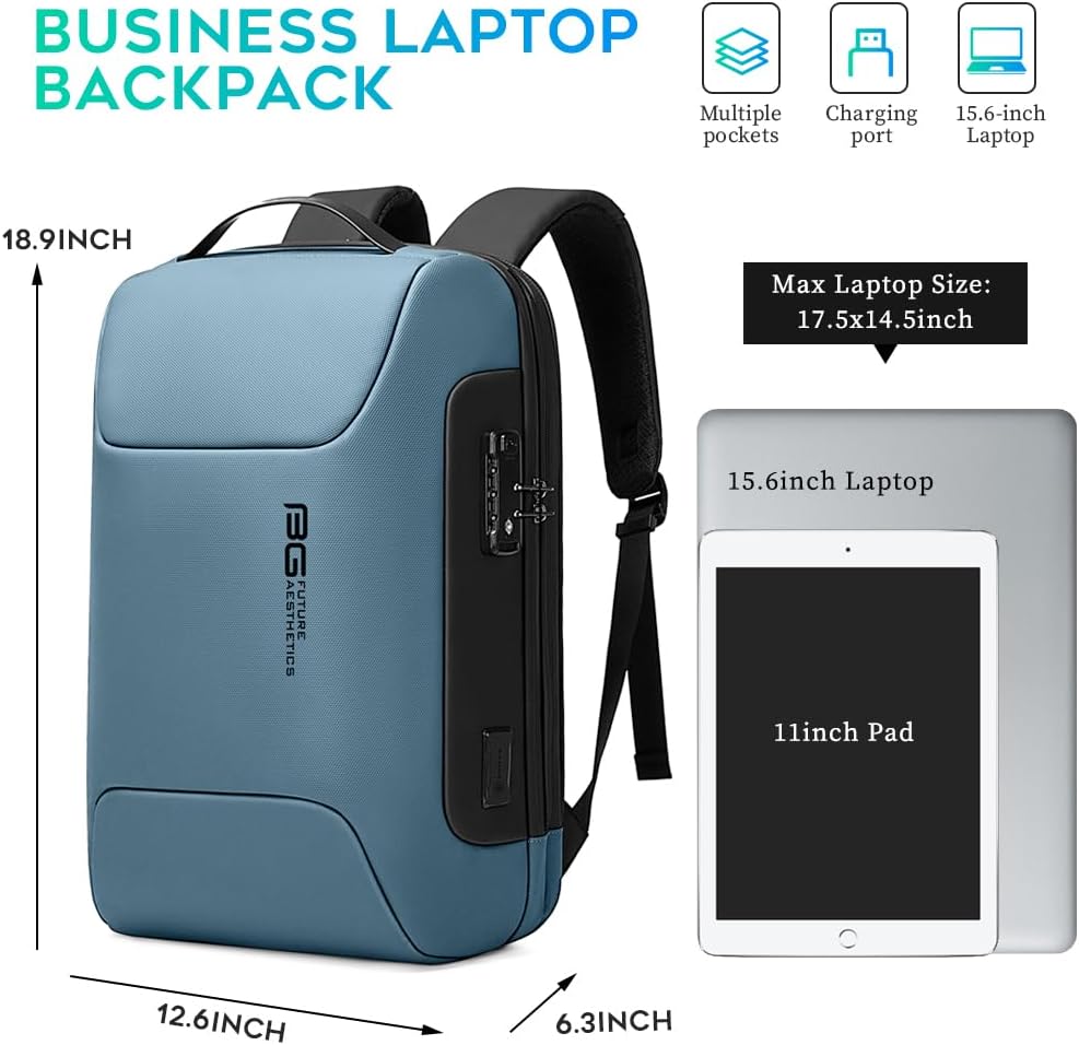 BANGE Anti Theft Business Backpack, Men Work Backpacks with USB C Charging Port, Slim Laptop Backpack for 15.6 Inch, Airplane Travel Backpack for Men and Women