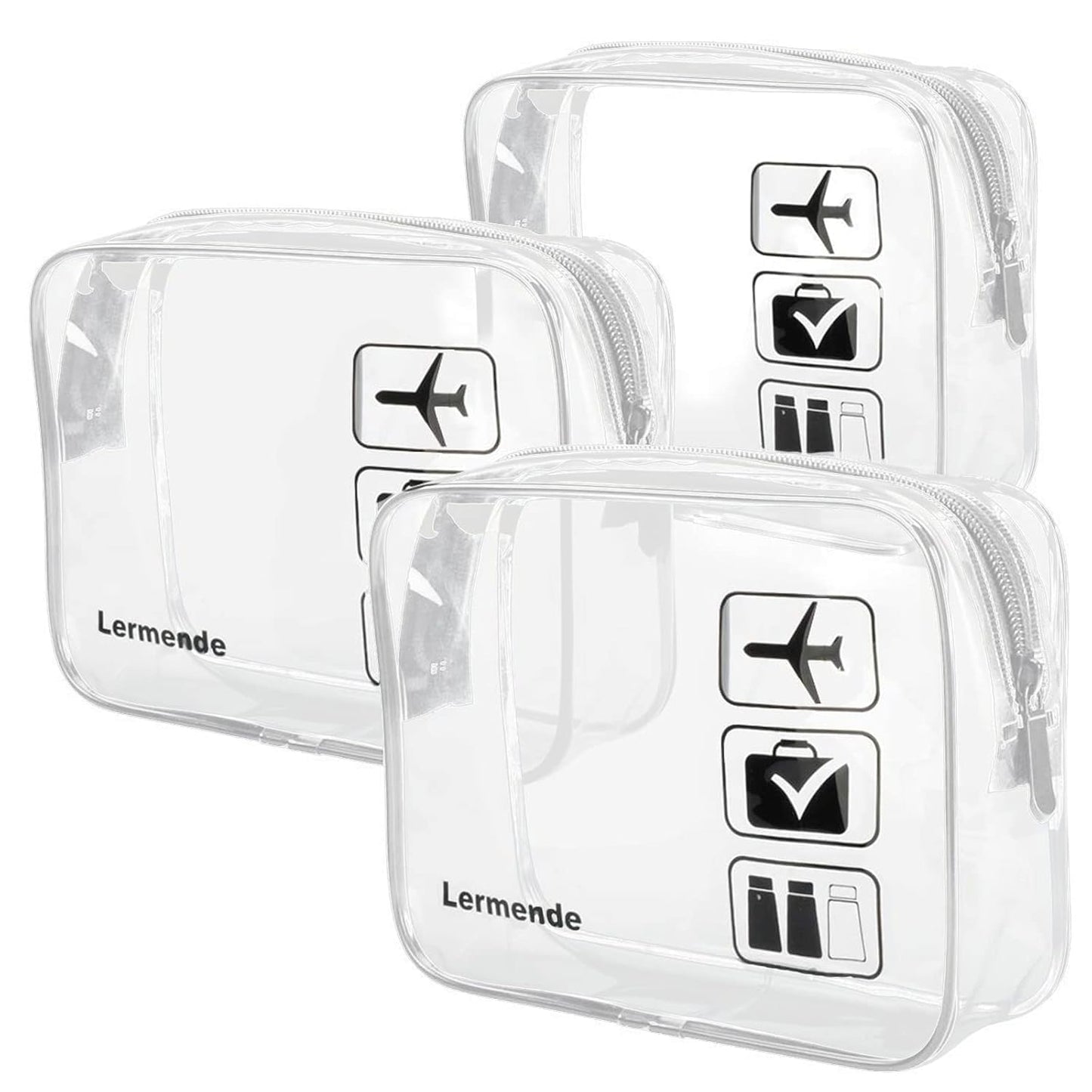 Lermende 2pcs Clear Toiletry Bag TSA Approved Travel Bag,Carry On for Travel,Airport Airline Accessories Compliant Bag,Quart Sized Makeup Cosmetic bag Women Men (Clear, 3 Pack)
