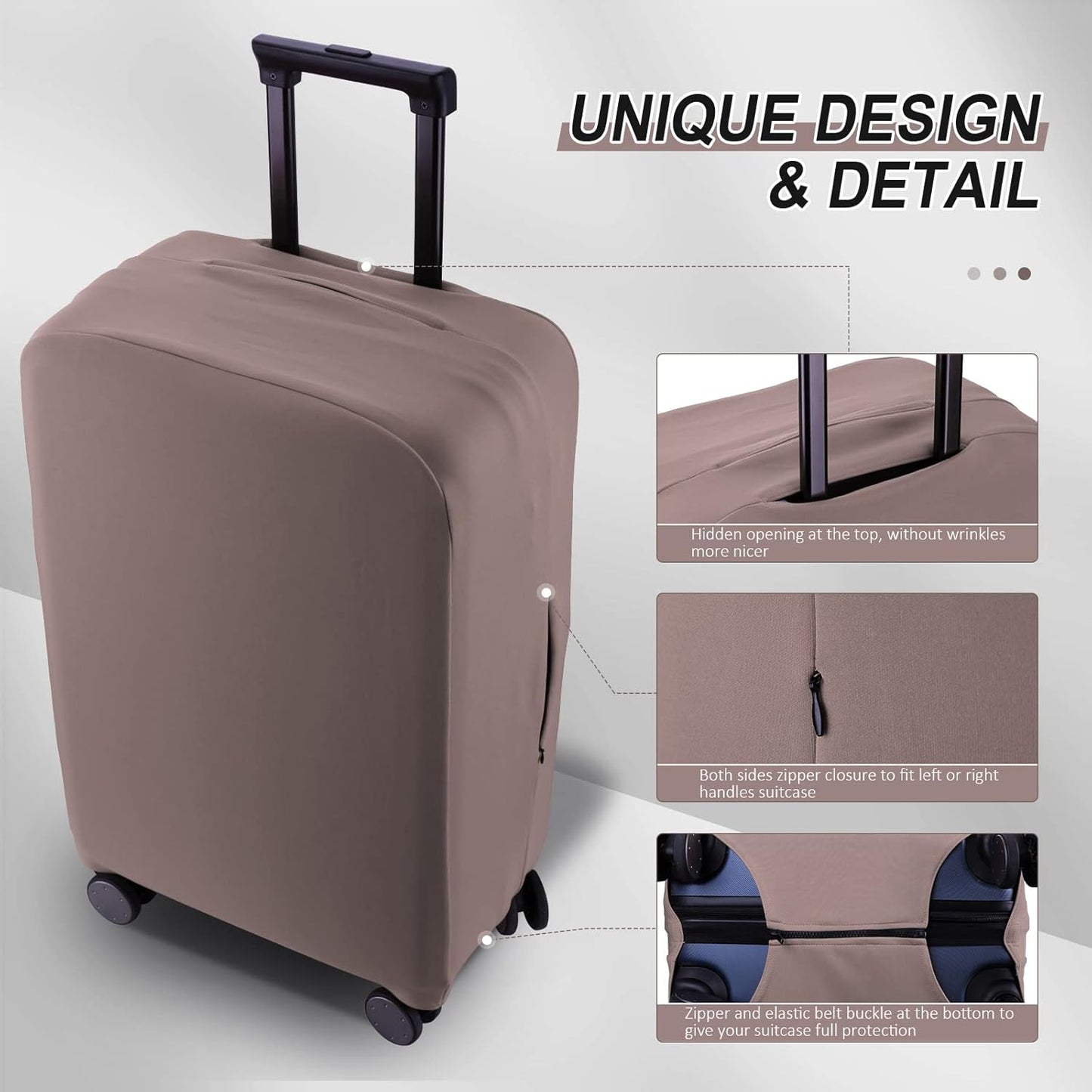 Travel Luggage Cover Suitcase Protector Scratch-Resistant Fit 19-31 Inch, Not Included Suitcase (Khaki, S(19-21 inch))