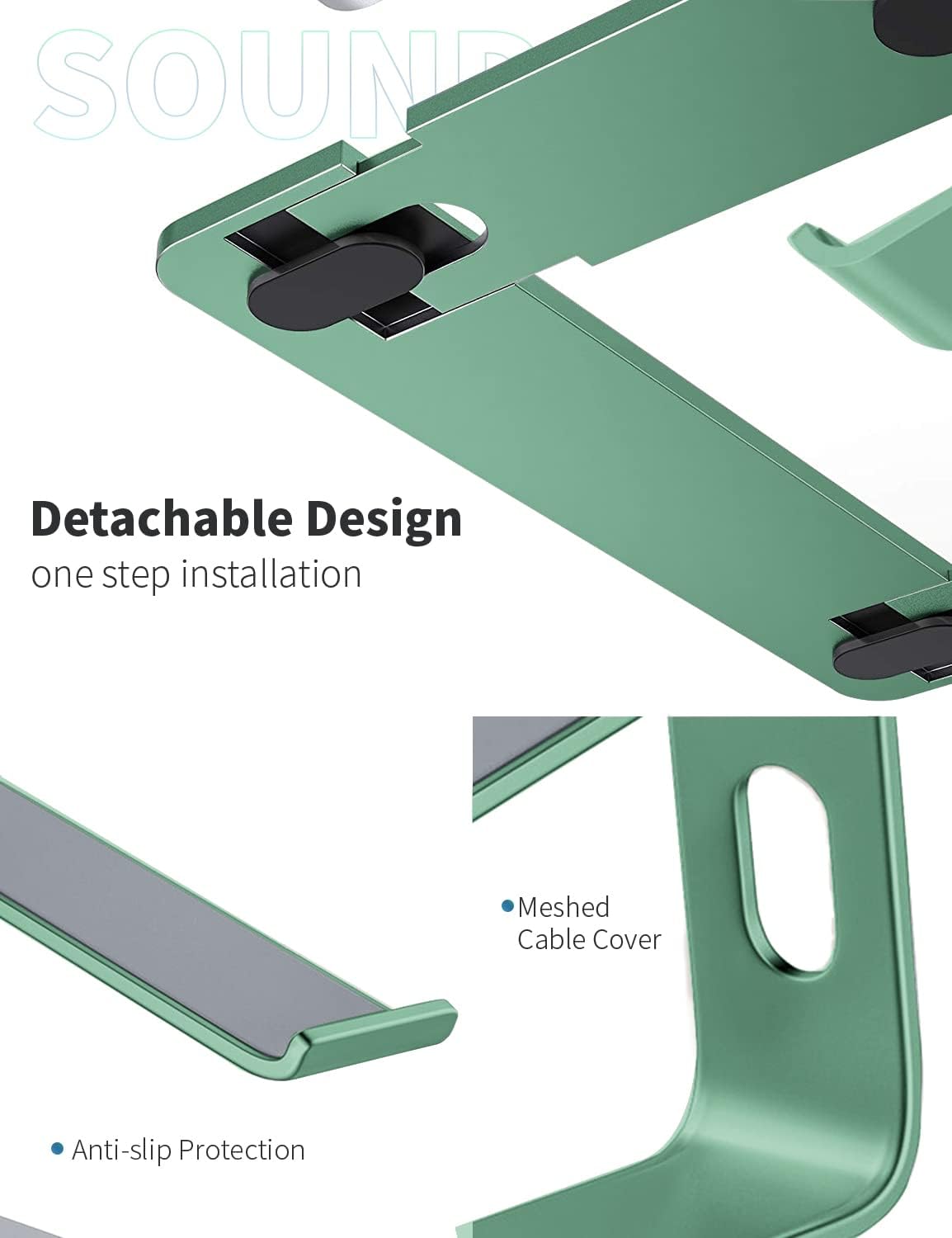 SOUNDANCE Laptop Stand, Aluminum Computer Riser, Ergonomic Laptops Elevator for Desk, Metal Holder Compatible with 10 to 15.6 Inches Notebook Computer, Green