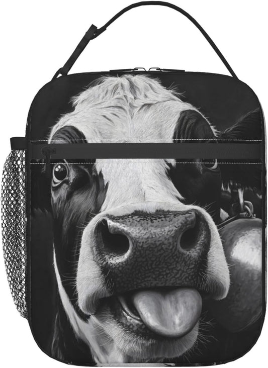 Cow Insulated Lunch Box for Women Men Cow Lunch Bag for Travel,or Fishing Polyester