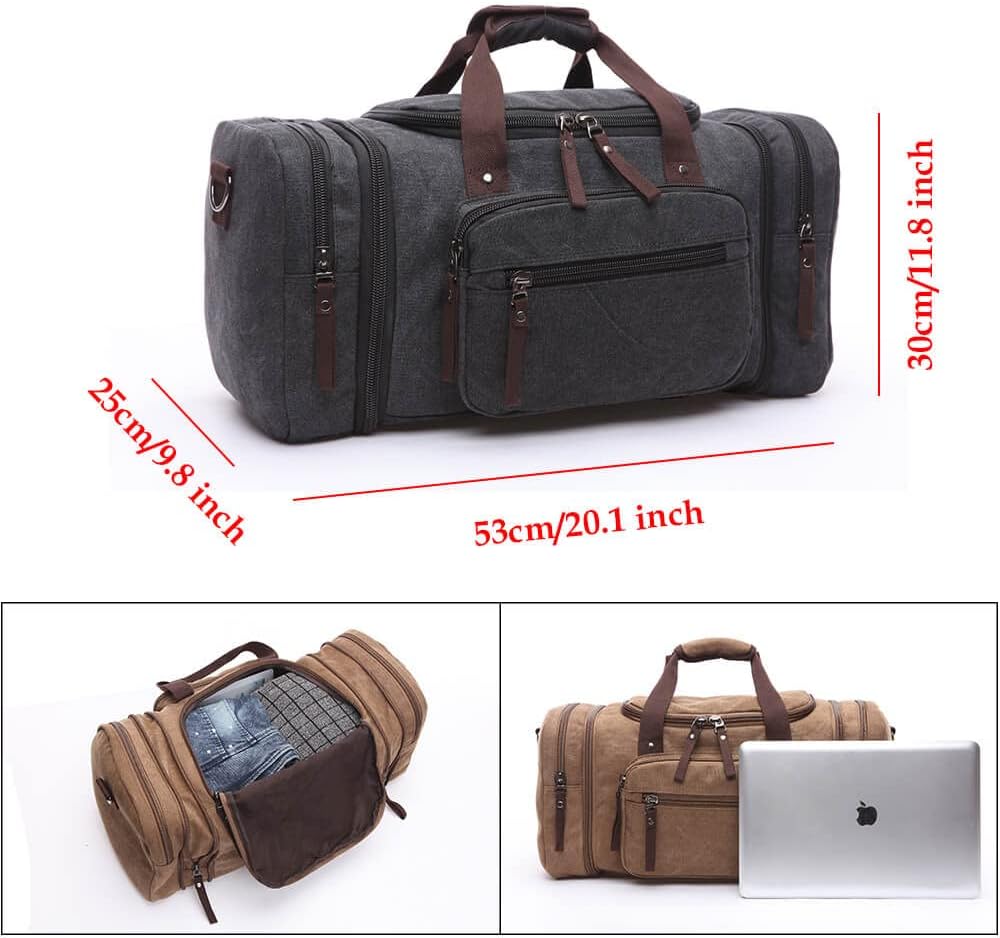 Duffle Bag for Travel, Large Canvas Duffel Bag for Travelling Overnight Weekender Bag Carry On Bag for Men Women Green