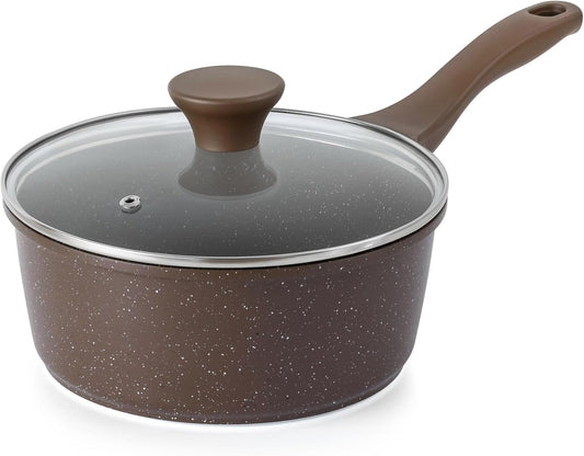 SENSARTE Saucepan Nonstick with Lid 2.0 Quarts Granite Coating Sauce Pot Small Kitchen Cooking Pot, Induction Comptable, Free of Intentionally Added PFOA
