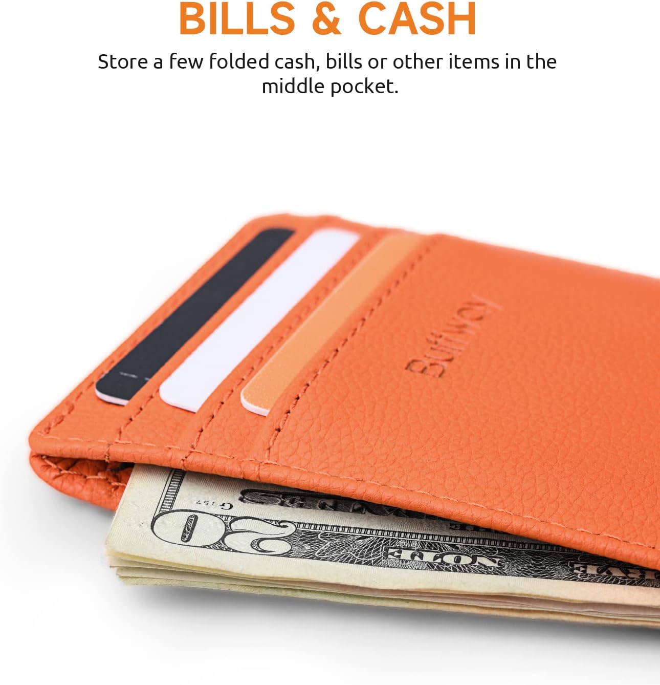 Buffway Mens Slim Wallet, Minimalist Thin Front Pocket Leather Credit Card Holder with RFID Blocking for Work Travel