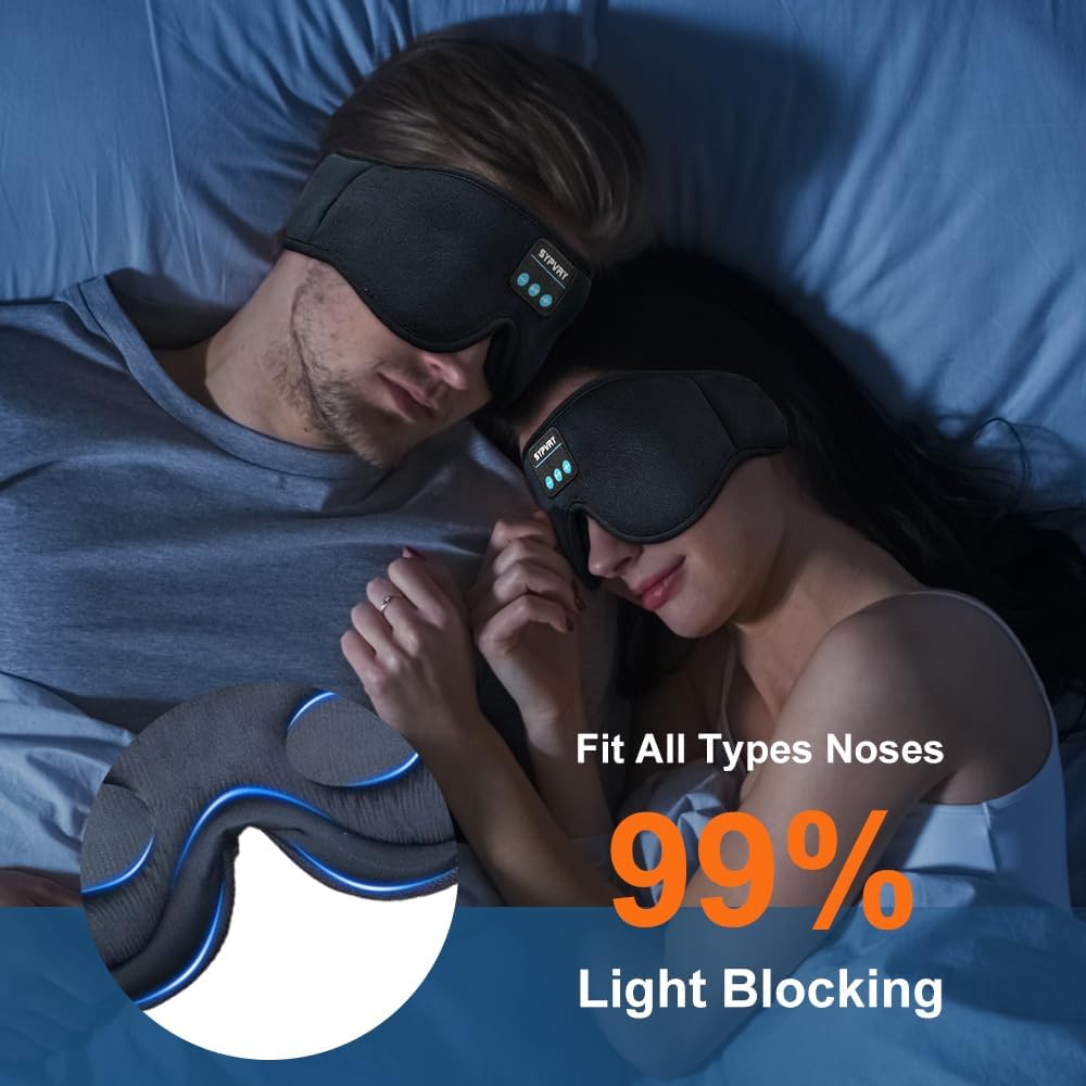 Bluetooth Sleep Mask Wireless Headphones 3D Bluetooth Eye Mask for Side Sleepers SYPVRY Blackout Eye Mask with Headphones Speaker for Airplane,Travel, Black