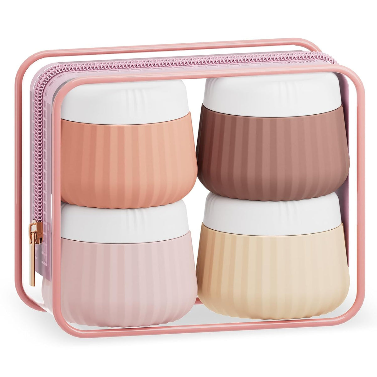 Travel Containers for Toiletries 4 Pack, TSA Approved Travel Size Toiletries, Travel Size Containers, With Clear Bag Leak Proof Silicone Jars, Travel Essentials Creams Jars Carrying Small Items
