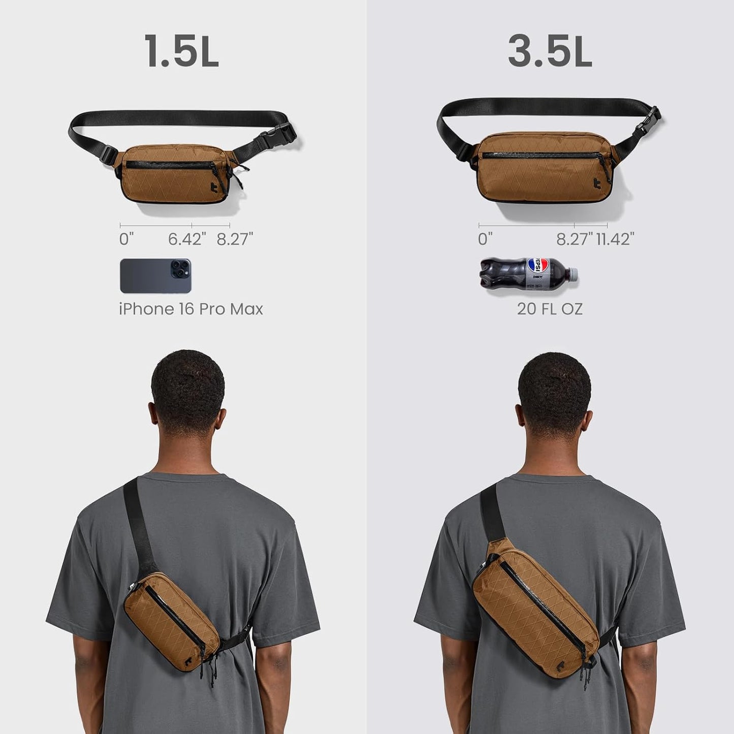 tomtoc 3.5L X-Pac Sling Bag with RFID Blocking, Crossbody Bag Minimalist Chest Shoulder Pack for Men/Women, Water-resistant Lightweight Casual Funny Pack for Travel/Daily Commute
