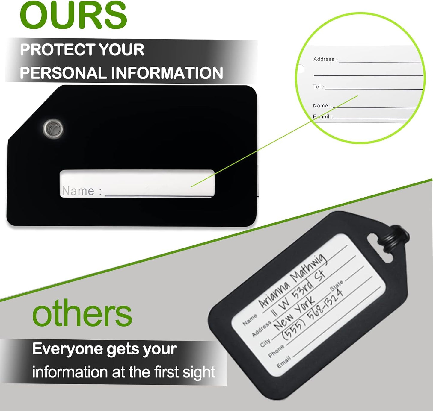 Luggage Tag 8 Pcak - Travel Essentials Accessories for Suitcases Quickly Identify, Travel Tags for Luggage, Backpacks, Bags, Baggage, Cruise Suitcases - Flexible & Bright Silicone (Black