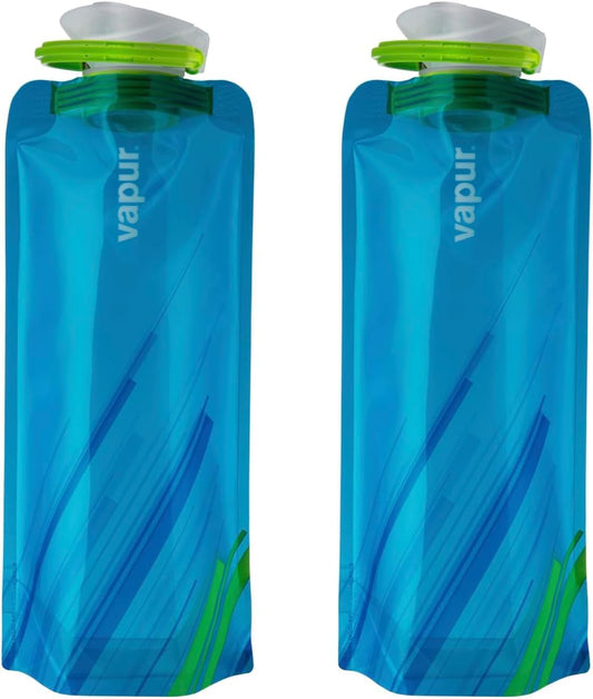 Vapur Collapsible Water Bottle With Carabiner, Compact Bottle Folds Flat For Hydration On The Go, Ideal for Traveling, Hiking or Camping, 34 Ounce, Water, Pack of 2