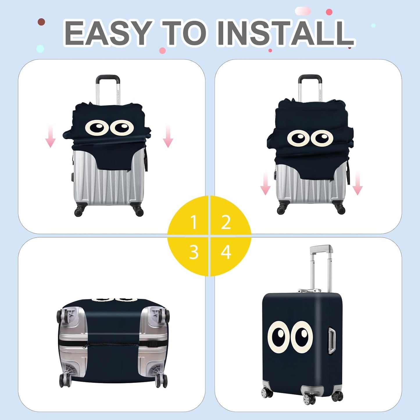 ANNA QUEEN Navy Blue Cartoon Eyes Luggage Cover, Funny Suitcase Protector for 32-34 Inch Luggage, Stretchable & Washable Travel Cover, Cute, Durable & Easy to Spot