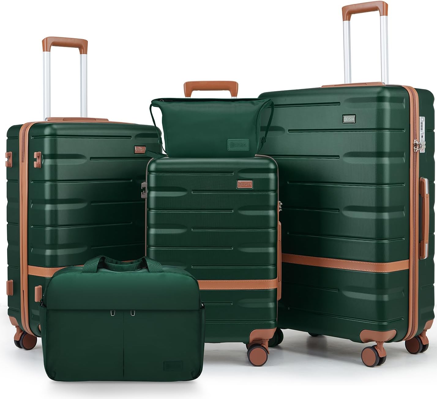Luggage Sets 3 Piece with TSA Lock Hardside PC+ABS Carry On Suitcase with Spinner Wheels Lightweight Rolling Travel Luggage Sets with YKK Zippers (Dark Green)