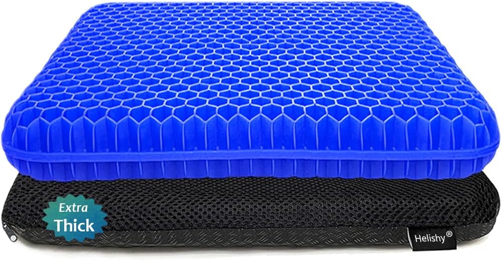 Gel Seat Cushion, Office Seat Cushion Chair Pads for Office Home Car Wheelchair Long Trips - Extra Thick Gel Cushion for Pressure Sores, Tailbone, Back, Sciatica Pain Relief (Extra Thick, Blue)