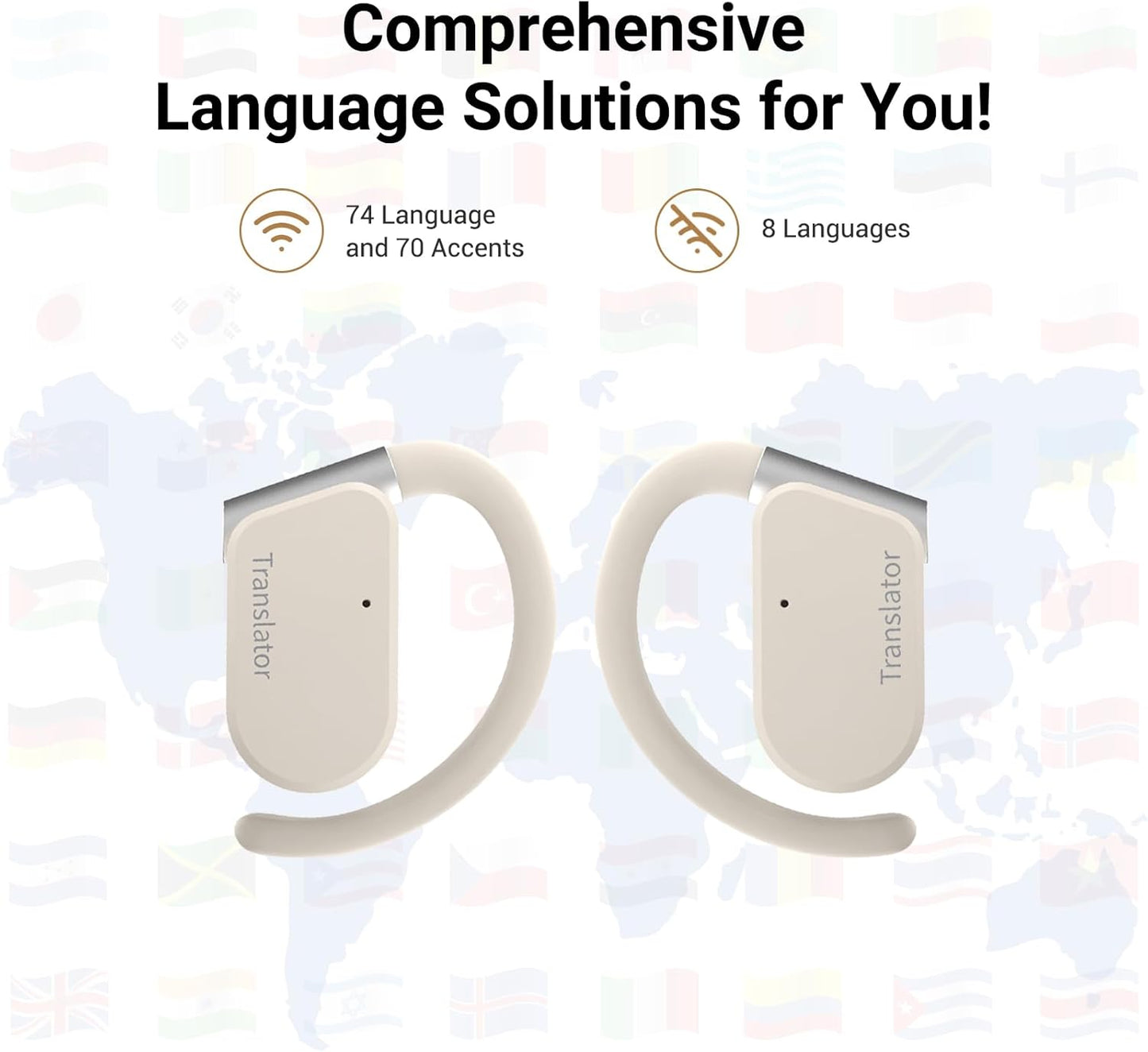 M9 Language Translator Earbuds Open-Ear Headphones Support 144 Languages & Accents Translation Earbuds Real Time Translator Device, Snug Fit, Ergonomic Ear Hooks Beige (Without Offline Package)