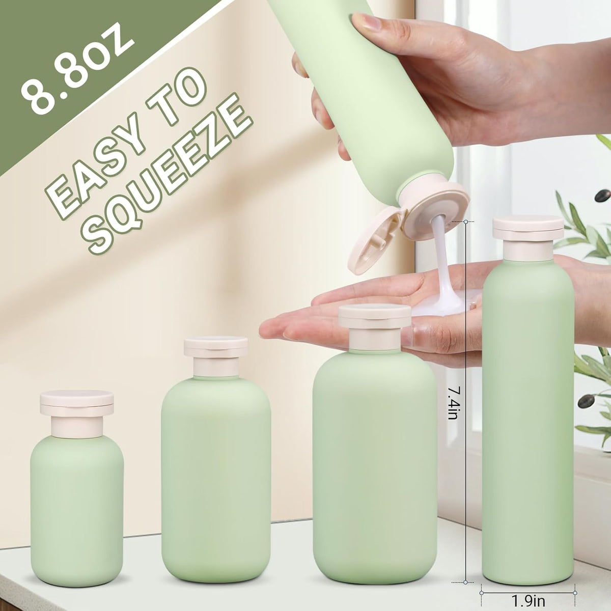 ASEVAT 8.8oz 4Pcs Plastic Refillable Travel Shampoo And Conditioner Bottles With Flip Cap