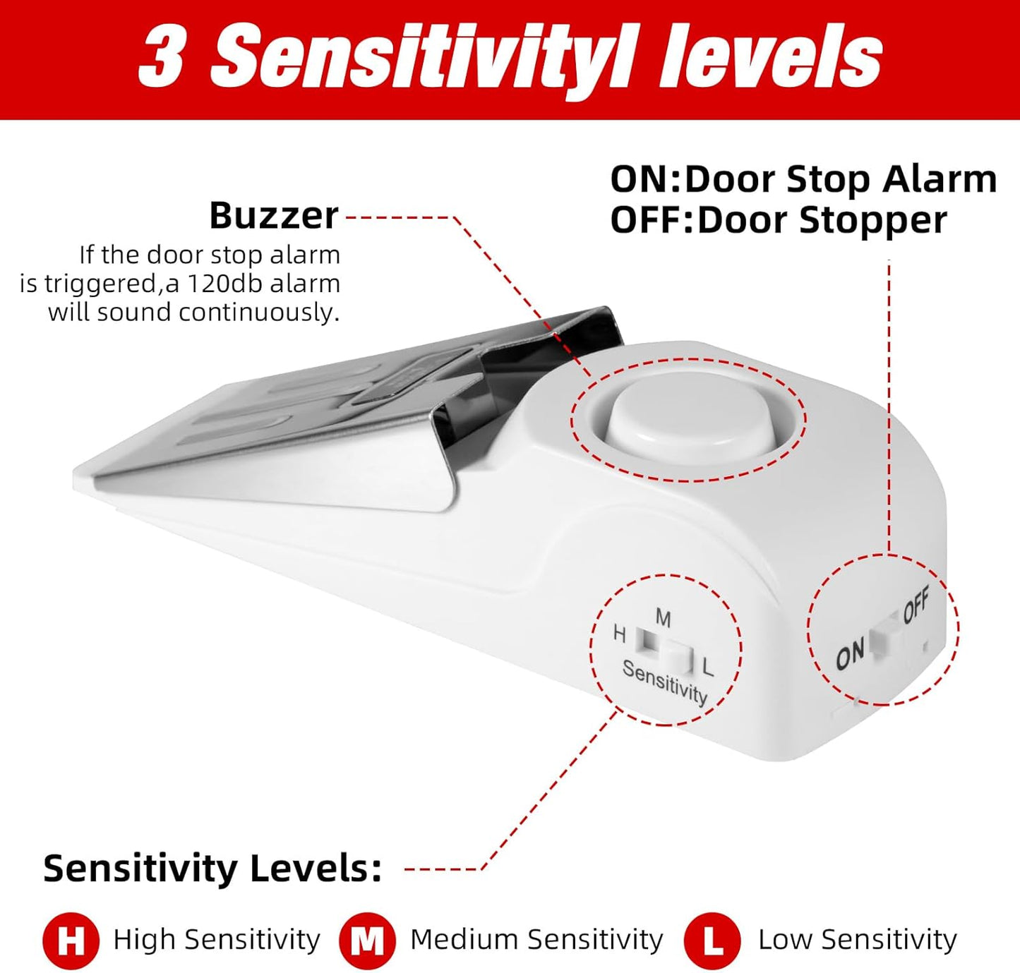 Portable Door Stop Alarm and Traveling Hotel Door Lock, No Installation Required, Provides Double Security for Home, Hotel and Traveling (1 Door Lock + 1 Door Stop)