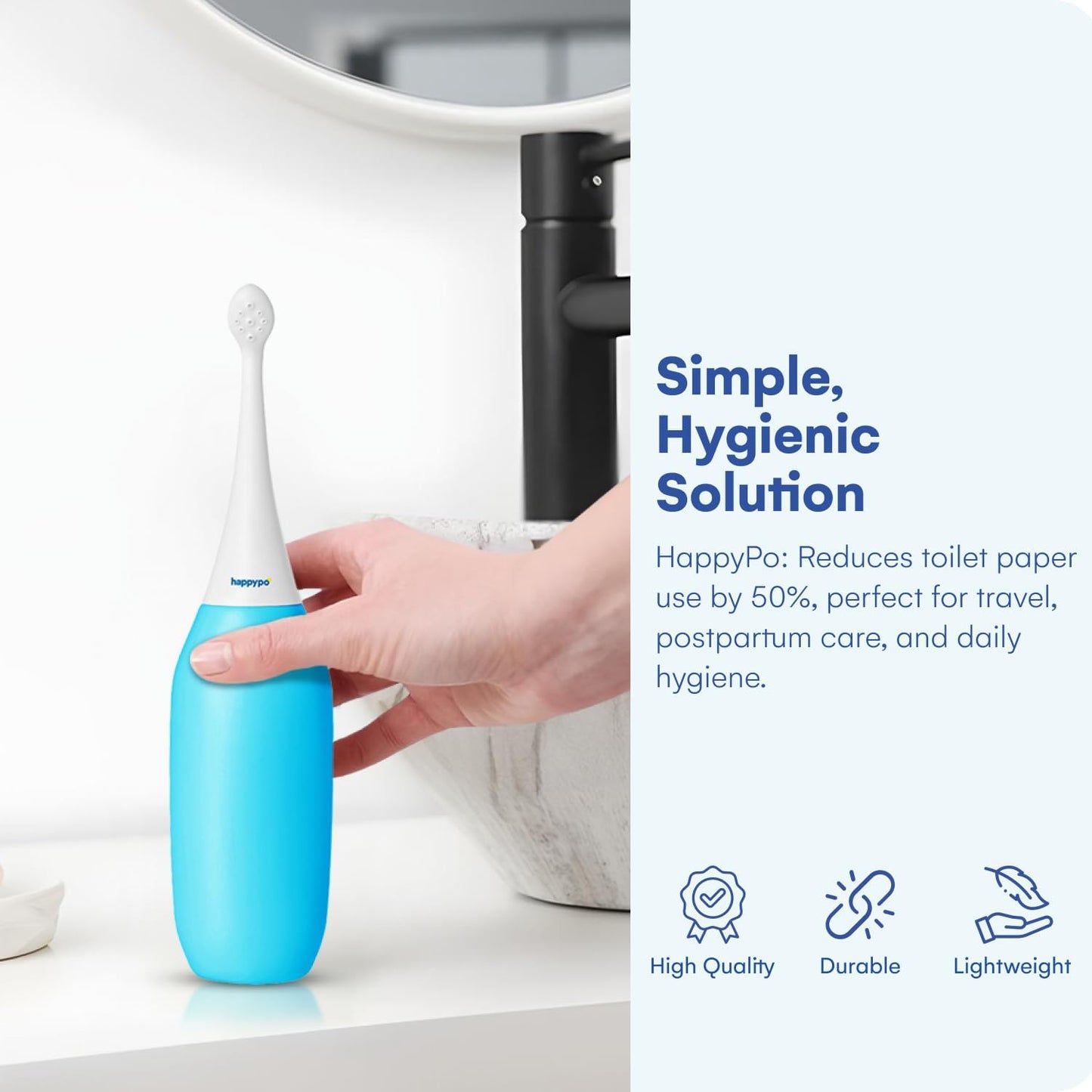 The Original HAPPYPO Butt Shower - Portable Bidet for Travel - Known from German Shark Tank - The Easy-Bidet 2.0 Replaces Wet Wipes (Color: Light Blue)