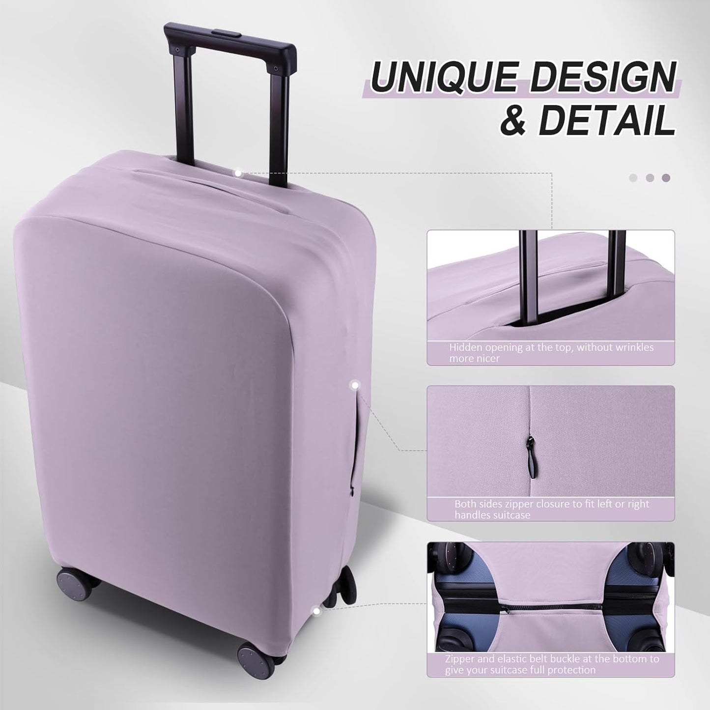 Travel Luggage Cover - Scratch-Resistant Fit 19-33 inch Suitcase Protector (Lavender Purple, 3XL)