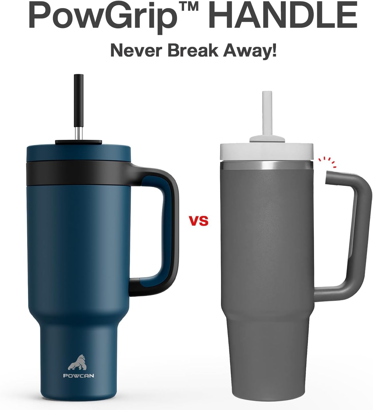 POWCAN 40 oz Tumbler with Handle, 2-in-1 Straw and Sip Lid, Leakproof, Dishwasher Safe, Insulated Stainless Steel Travel Coffee Mug, Keeps Cold for 34 Hours, Fits in Car Cup Holder (Deepsea)