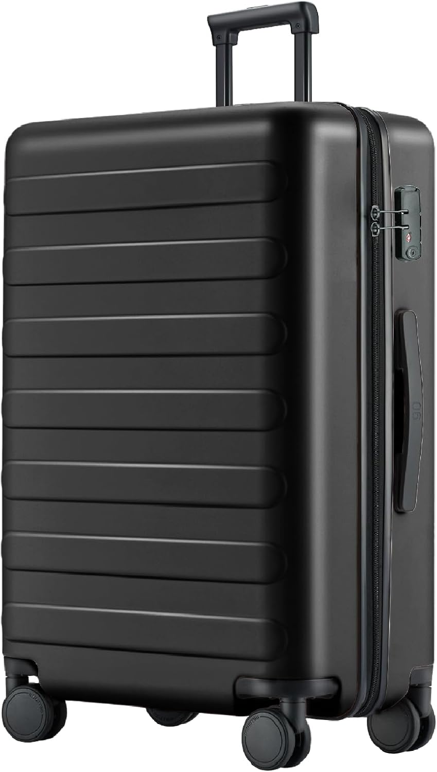 NINETYGO Large Checked Luggage 28 Inch, Checking In Luggage with Smooth Spinner Wheels, Lightweight, Hard Shell PC Suitcase, Lightweight Travel Luggage, TSA Approved (Black, Rhine Basic)