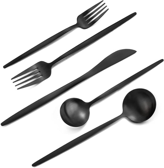 Matte Black Silverware Set, VANVRO 40-Piece Stainless Steel Flatware Set, Satin Finish tableware Cutlery Set, Service for 8, Home and Restaurant, Dishwasher Safe