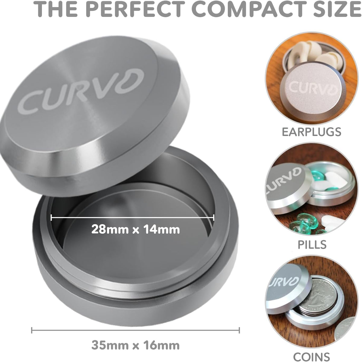 CURVD Premium Carrying Case – Durable Travel Keychain Container, Medicine Pill Organizer & Travel Pill Box, Small Waterproof Holder for Pills, Earplugs, Jewelry, Compatible with Loop, Vibes & Eargasm