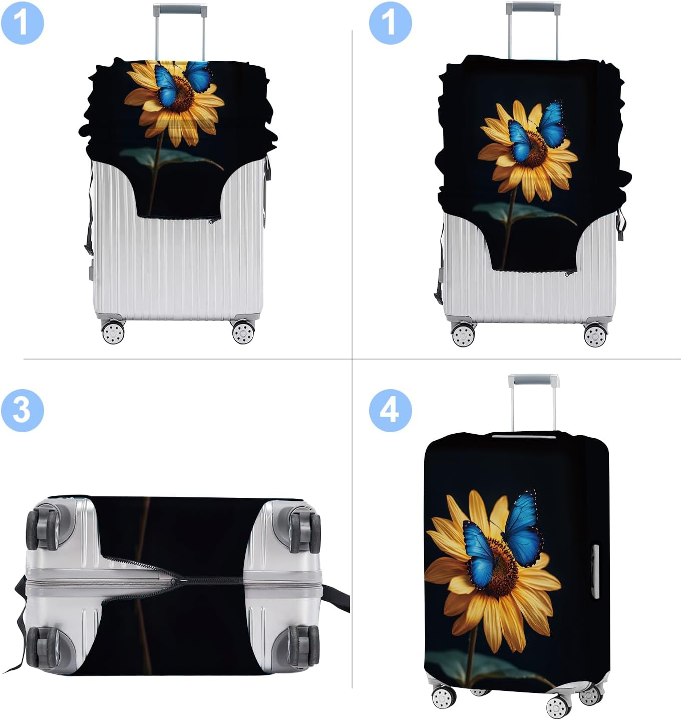Luggage Cover Washable Suitcase Protector Anti-scratch Suitcase cover Fits 20-34 Inch Luggage (Sunflower, XL(32-34inch suitcase))