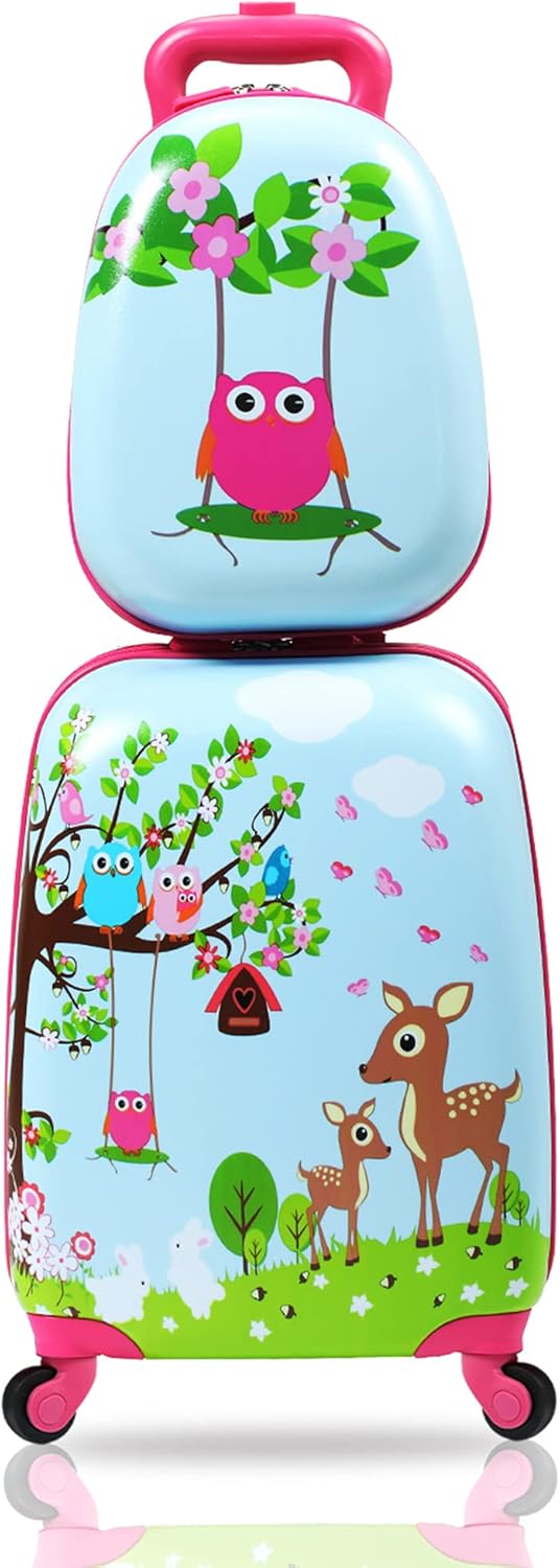 Sandinrayli Kid Luggage Set, 12” Backpack & 16” Kid Carry on Suitcase with Spinner Wheels, Travel Rolling Luggage for Girl