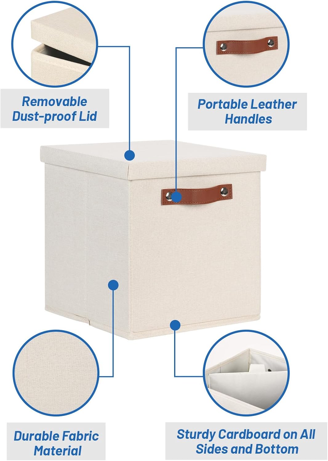 Temary Fabric Storage Bins with Lids 13 Inch Storage Cubes with Lid, Decorative Foldable Storage Boxes for Clothes, Closet Organizers (Beige, 13x13x13inch)