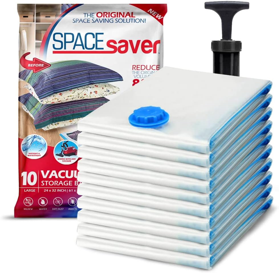 10 Pack Large Vacuum Storage Bags for Comforters, Blankets & Clothes – Vacuum Sealed Compression Bags with Hand Pump – Space Saver Storage Bags for Bedding, Moving, Travel & Organization