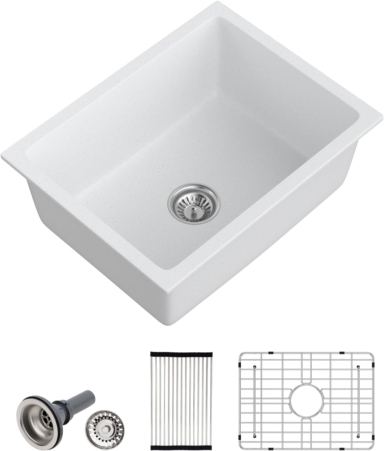 Dcolora 22 Inch Undermount Wet Bar Sink Single Bowl Modern Kitchen Sink White Granite Composite Deep Prep Small Sinks 22"×17"×9",DC-GUW003
