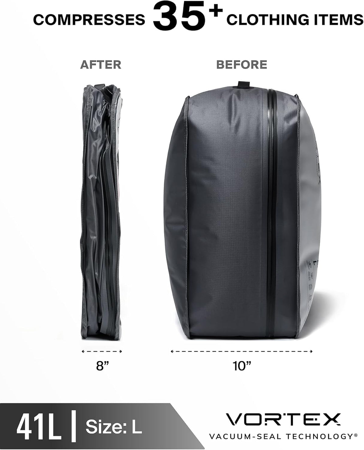 Black Voyage Reusable Vacuum Compression Travel Bag for Carry-On Suitcase and Backpack, Recycled IP67 Waterproof Space Saver Vacpack (2-Pack, 18L - Pump Included)