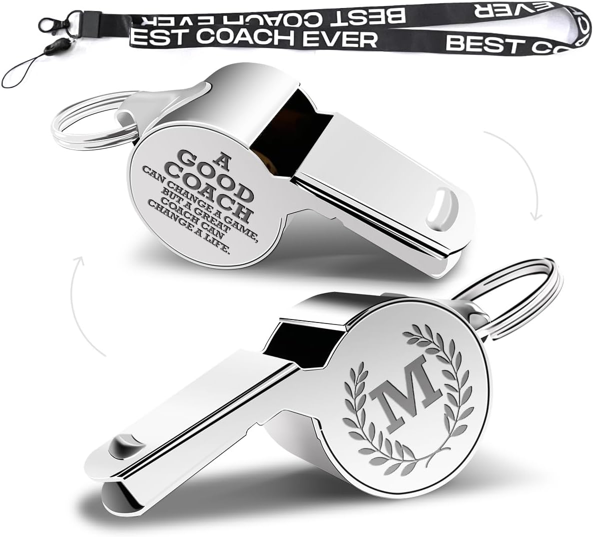 Letters Coach Gifts, Whistle for Coaches, Whistle Emergency, Thank You Coach Gifts, Coaches Whistle with Lanyard Cheer Coach Gift for Men Women Teachers Referees School Sports Coach Outdoor, Letter M