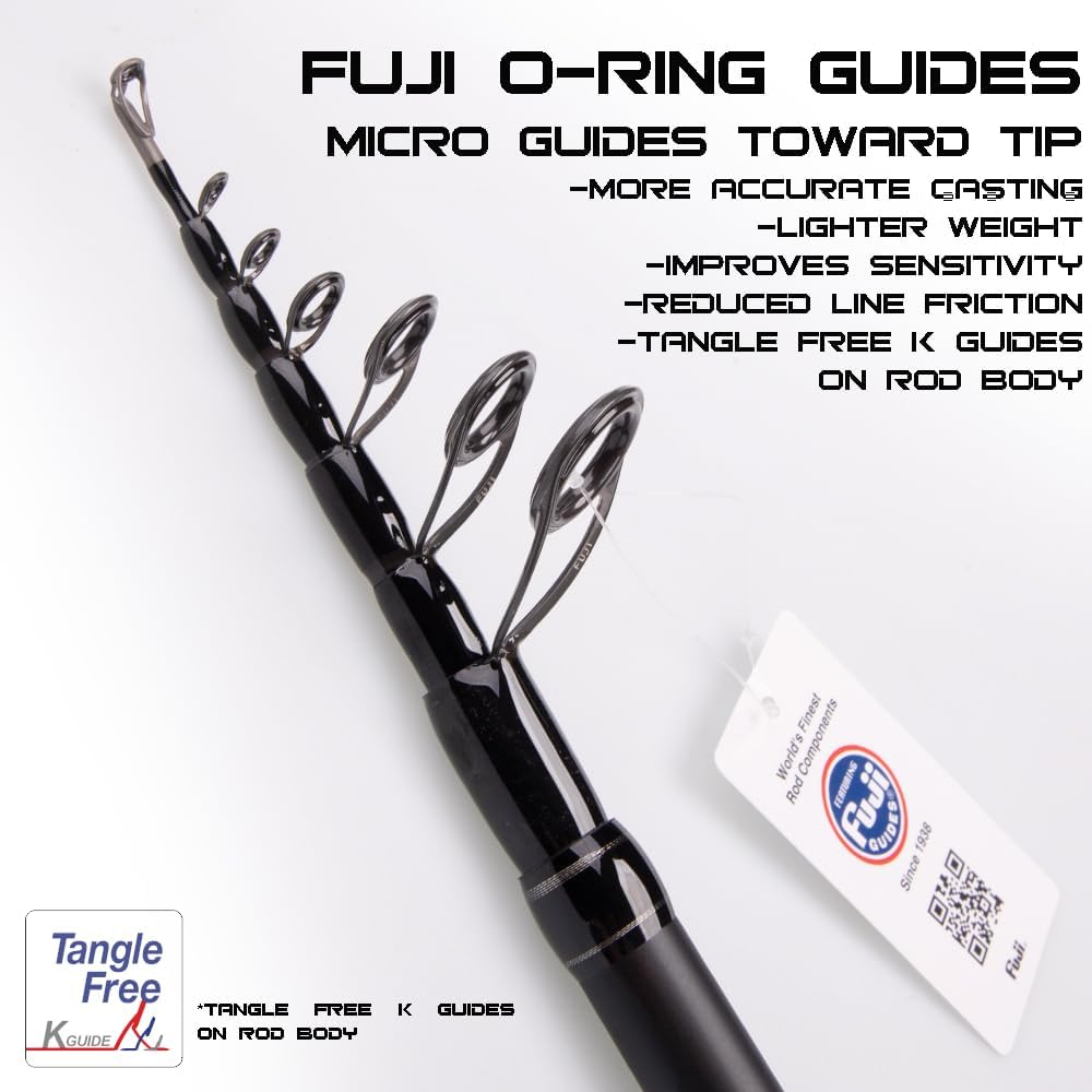 RIFT Venture Telescopic Fishing Rods, Rubber Grips, Fuji Guides, Carbon Fiber Rod, Durable Solid Carbon Tip, Floating Guides, Spinning Casting Travel Rod