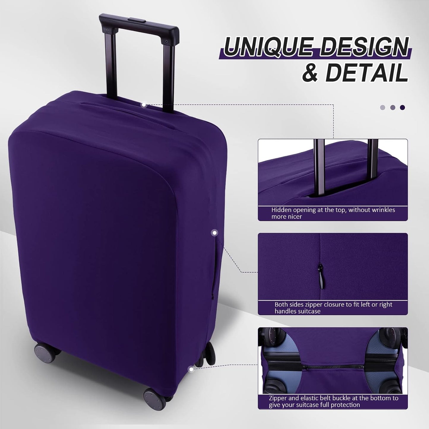 Travel Luggage Cover Suitcase Protector Scratch-Resistant Fit 19-31 Inch Suitcase, Not Included Suitcase (Purple, S(19-21 inch))