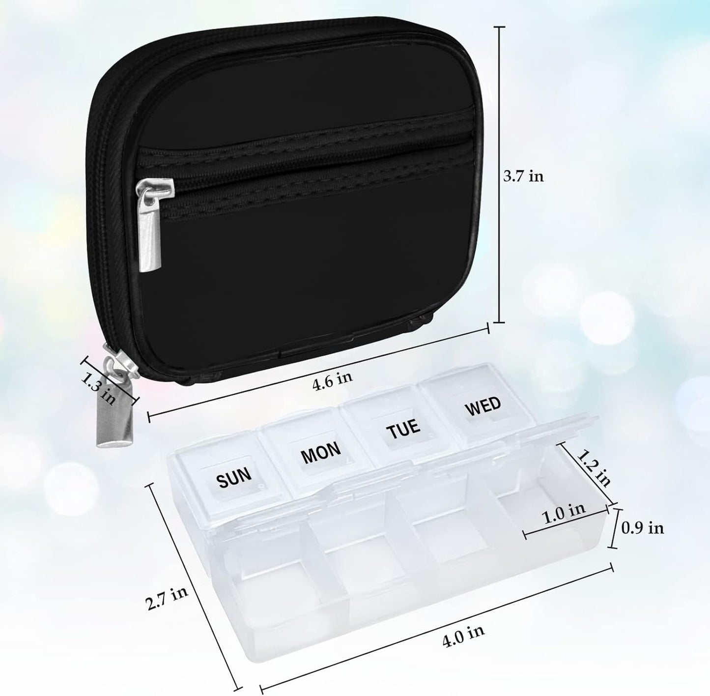 Serfeymi Weekly Travel Pill Organizer Pill Case for Purse with Removable 7 Day Pill Box, Fashionable Travel Medicine Organizer Pill Container for Medicine, Vitamin, Supplement - Black 01