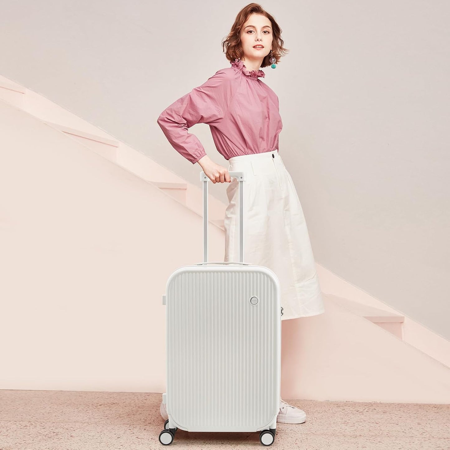 mixi 20 Inch Carry On Luggage PC Hardside Suitcases with Wheels & TSA for Travel Woman Men, Smoke White