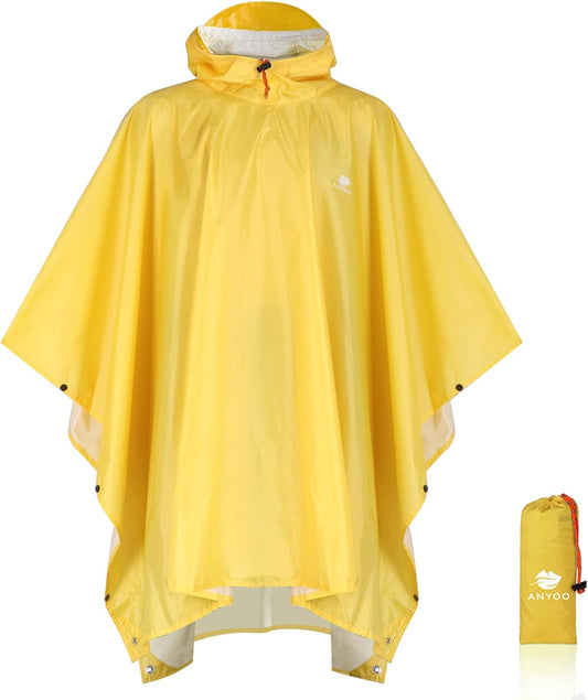 ANYOO Hooded Rain Poncho for Adults Waterproof Lightweight Rain Coat for Men Women Reusable Rain Jacket for Emergency Outdoor
