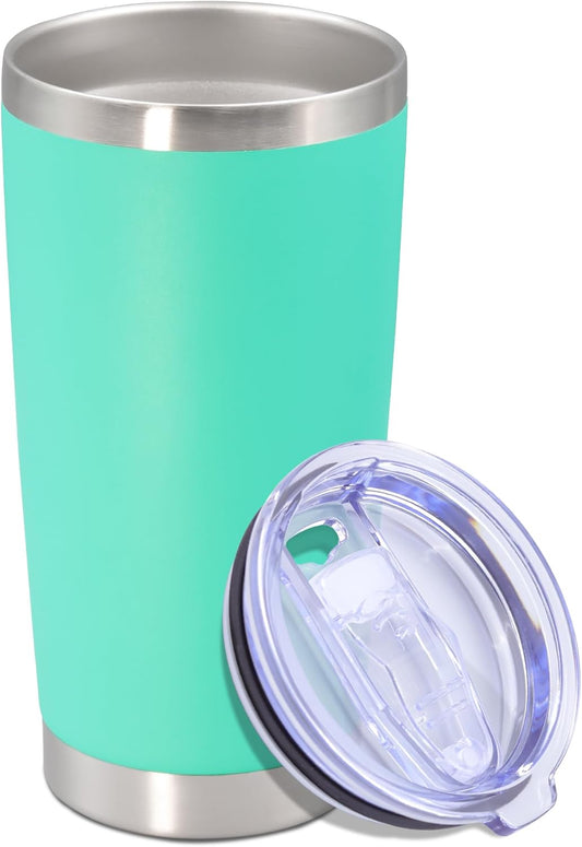 20 oz Tumbler with lid Double Wall Vacuum Insulated Tumblers Stainless Steel Coffee Mug Travel Coffee Tumbler Powder Coated Tumbler Cup Keep Hot&Cold - (Light Blue 1 Pack)