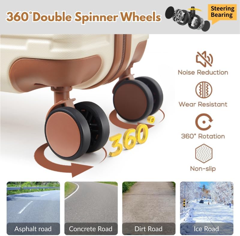 Luggage Sets, Suitcase with Spinner Wheels, PC+ABS Hardshell Travel Luggage Set with TSA Locks,Lightweight Rolling Luggage，Carry on suitcase with YKK Zippers (Black)