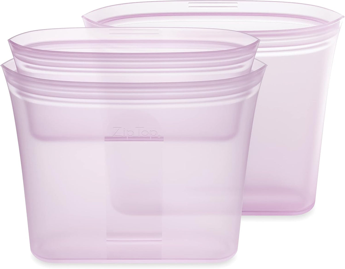 Zip Top Reusable Food Storage Bags | 3 Bag Set [Lavender] - 2 Sandwich, 1 Snack | Silicone Meal Prep Container | Microwave, Dishwasher and Freezer Safe | Made in the USA