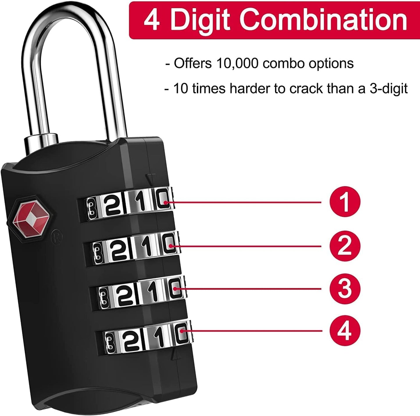 ZHEGE Travel Locks, TSA Approved Locks for Luggage, Baggage, 4 Digit Combination Zipper Padlocks for Backpack, Tent, Gym Locker (2 Pack, Black)