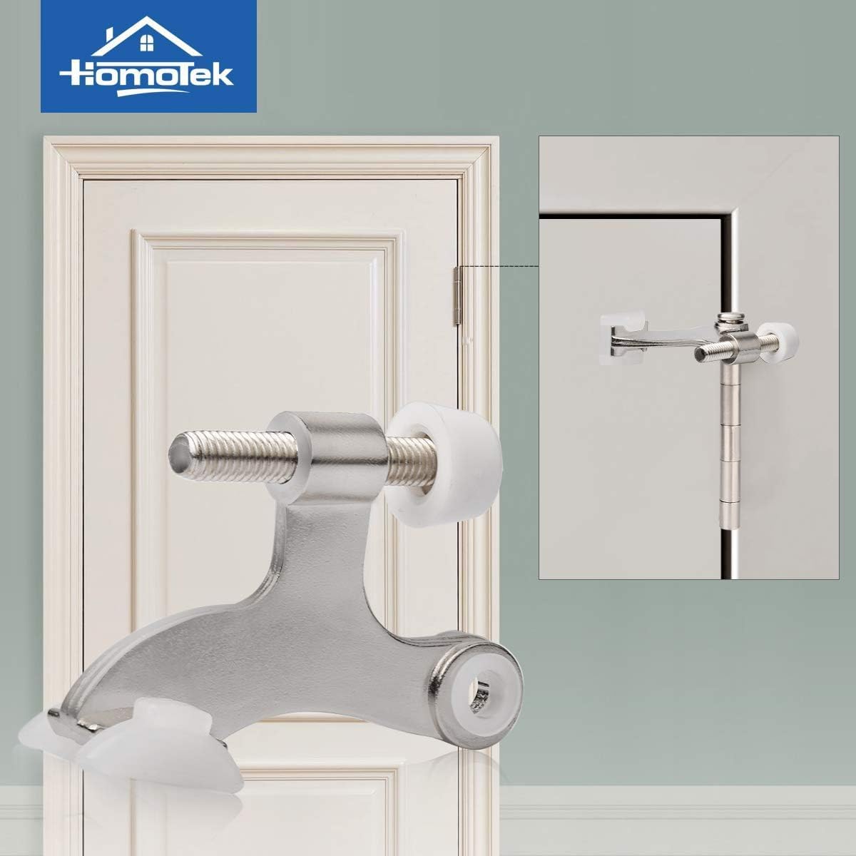 HOMOTEK 36 Pack Hinge Pin Satin Nickel Door Stopper,Adjustable Deluxe Heavy Duty Door Stopper 2-1/2"x1-3/4,with White Rubber Bumper Tips…